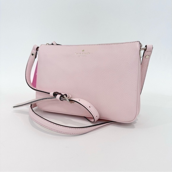 Kate Spade Jackson Triple Gusset Pebbled Leather Crossbody Bag Peach Puff Pink - Picture 1 of 14